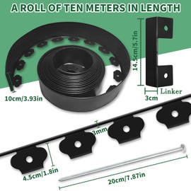 YEEBECA Lawn Edging Kit, 4 Inch High Flexible Lawn Edging Border Kit for Lawn Trimming with 30 Steel Anchors, 33 Ft Long.