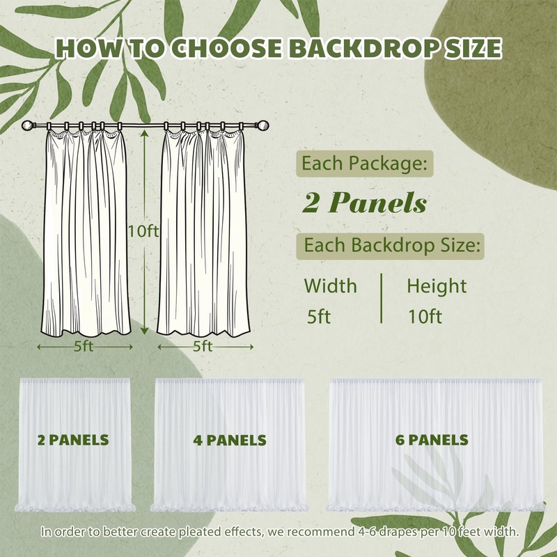TOAOFY 5x10ft White Backdrop Curtains White Tulle Wrinkle Free Background