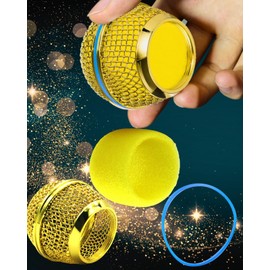 RhymKawa Gold Microphone Cover Compatible with Shuer Beta58A Series Cartridge Ball Grill Windscreen Replacement, Bling and Shining Decorative, 4 Pack