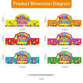 Birthday Crowns for Kids, 30 Pack Assorted Designs Paper Crowns, Classroom Birthday Hats, VBS Party Decor Adjustable Elastic Band, Reusable, Ages 15-28 inches, Multiple Colors