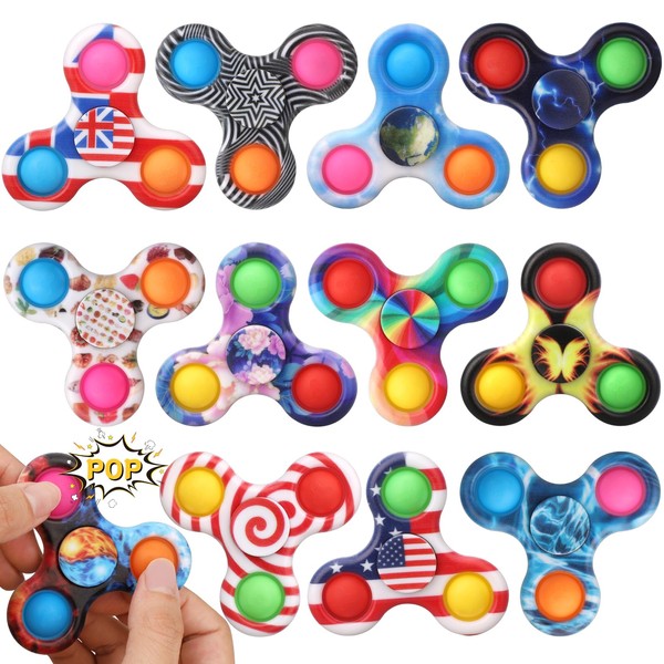12 Pack Bubble Pop Fidget Spinner Sensory Toy, Simple Popper
