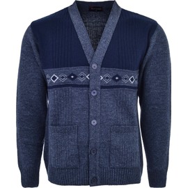 Mens Knitted Long Sleeve Cardigan V Neck Full Front Button Closure Sweater 3XL to 6XL (UK, Alpha, 4XL, Plus, Regular, Navy Mix)