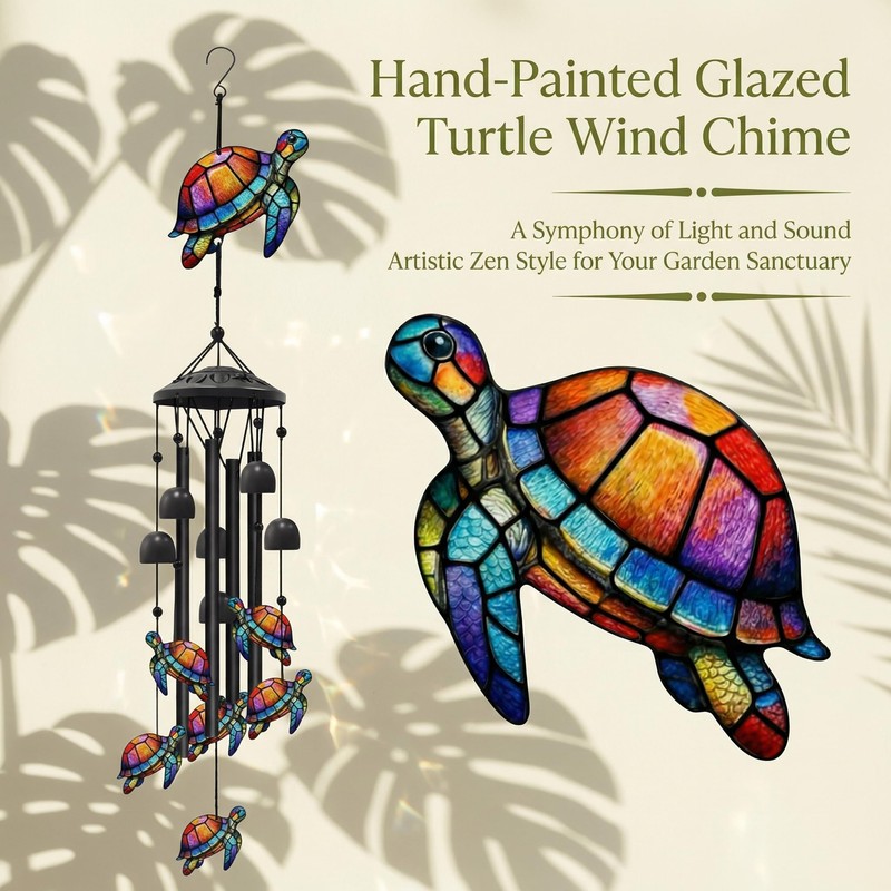 Sea Turtle Wind Chimes, Metal Outdoor Garden Decor, Memorial Gift