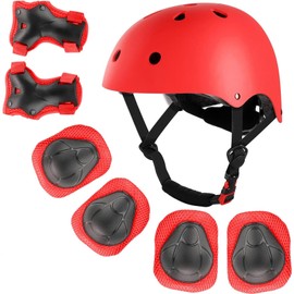 QMCZLA Juego de Casco de Bicicleta para Niños - Ciclismo Rodillo Patinaje Rodilla Protecciones Patines para Bicicleta para Monopatín, Ciclismo, Mini Bike Riding y Otros Deportes Extremos (Rojo)