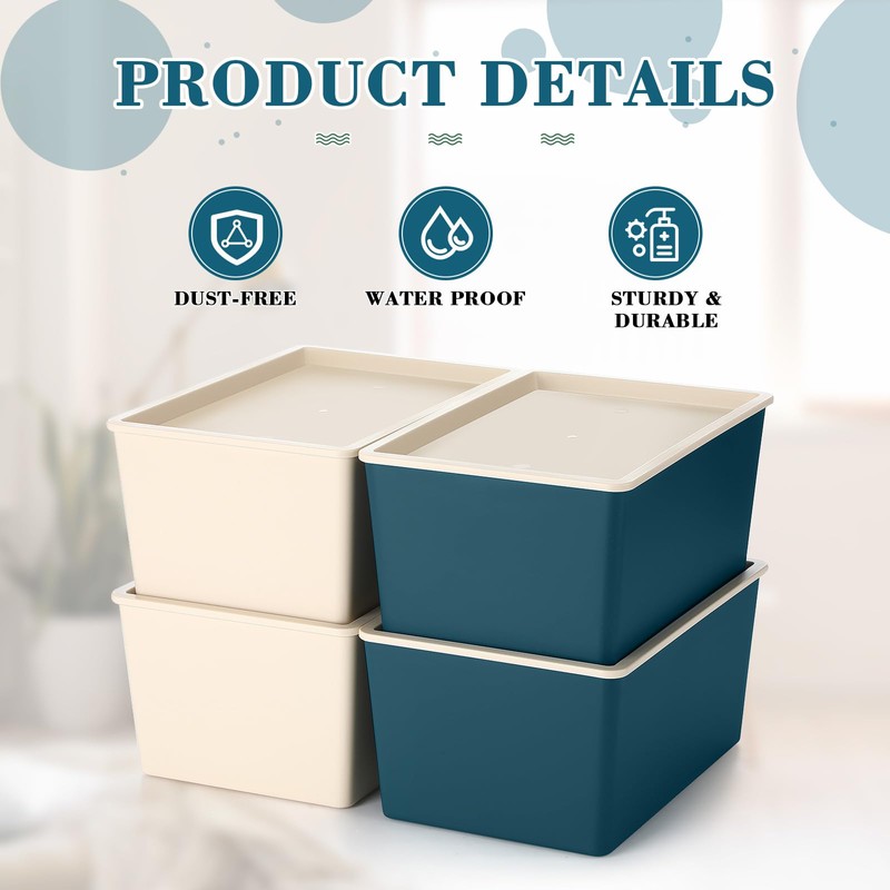 Menkxi 4 Pcs Storage Bins with Lids Plastic Storage Containers