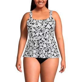 Lands' End Womens Chlorine Resistant Flutter Scoopneck Tankini Top Black Havana Floral Regular, Black Havana Floral, Small
