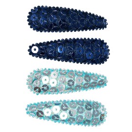 Mia Spirit Snip Snaps Sparkly Sequins Metal Barrettes, For School Spirit, Dance, Cheer, Fashion, For Women and Girls 4pcs (light blue/navy)
