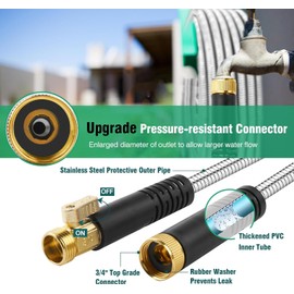 200Ft Metal Garden Hose durable stainless steel Water Hose, flexible, lightweight hose is resistant to kinks and tangles.With 10-way nozzle, strong 3/4” metal fittings, and a Stop Valve.