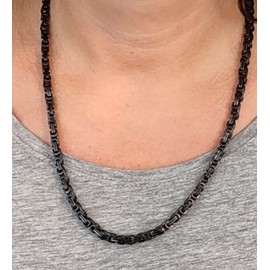 Kiss of Leather Black Byzantine Chain Stainless Steel 4.5 mm Thick Approx. 55 cm Long, Stainless Steel