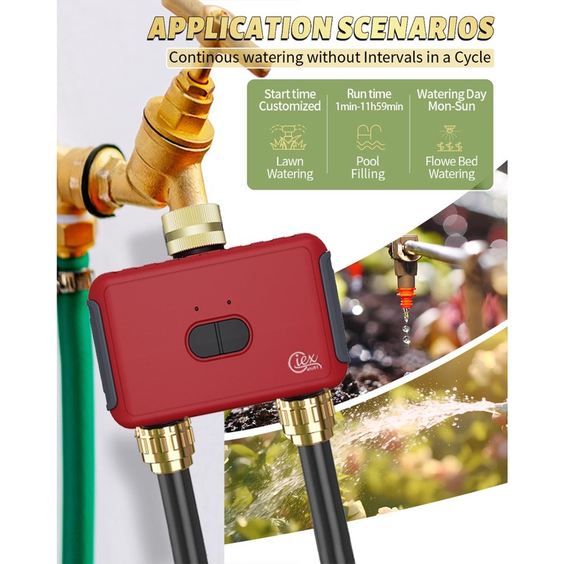 GIEX WI-FI 2-Zone Irrigation Timer, Intelligent Garden Irrigation Controller for