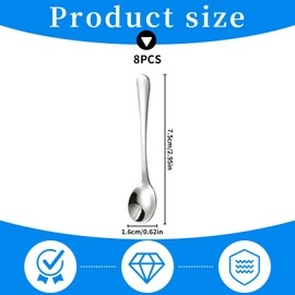 Pack of 8 Espresso Spoons, Small Spoons, Teaspoons, Mini Espresso Small, Tiny Stainless Steel for Spice Jars, Spice Spoon, Tablespoon, Spoon, Size 7.5 cm, Cute Small Spice for Spices, Salt, Fun Little