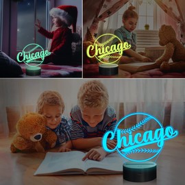 Baseball Gifts, Baseball Night Light, 3D Illusion Lamp for Boys Gift 16 Changing Color Remote Control Kids Room Lighting Ball Decor (Chicago)
