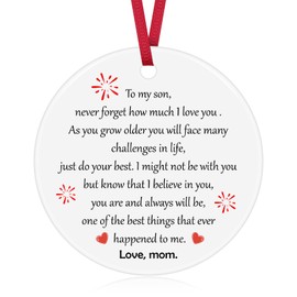 Son Ornament Gifts from Mom Unique Christmas Ornament Birthday Gift for Sons Graduation Gift for Son from Mom Inspirational Ceramic Ornaments Back to School Present for Boys from Mother