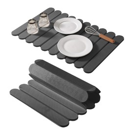 Extral Large Quick Dry Stone Drying Mat for Kitchen Counter,24"(L)x16"(W) Collapsible Eco-Friendly Absorbent Diatomaceous Earth Mat for Dishes Cups,Dish Drying Mats (Deep gray-Ellipse, 24x16 inch)