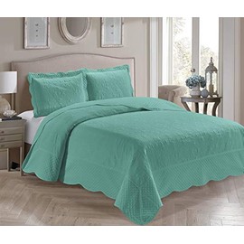 Home Collection 3 Piece Full/Queen Over Size Embossed Solid Light Blue Color Coverlet Bedspread New # Veronica