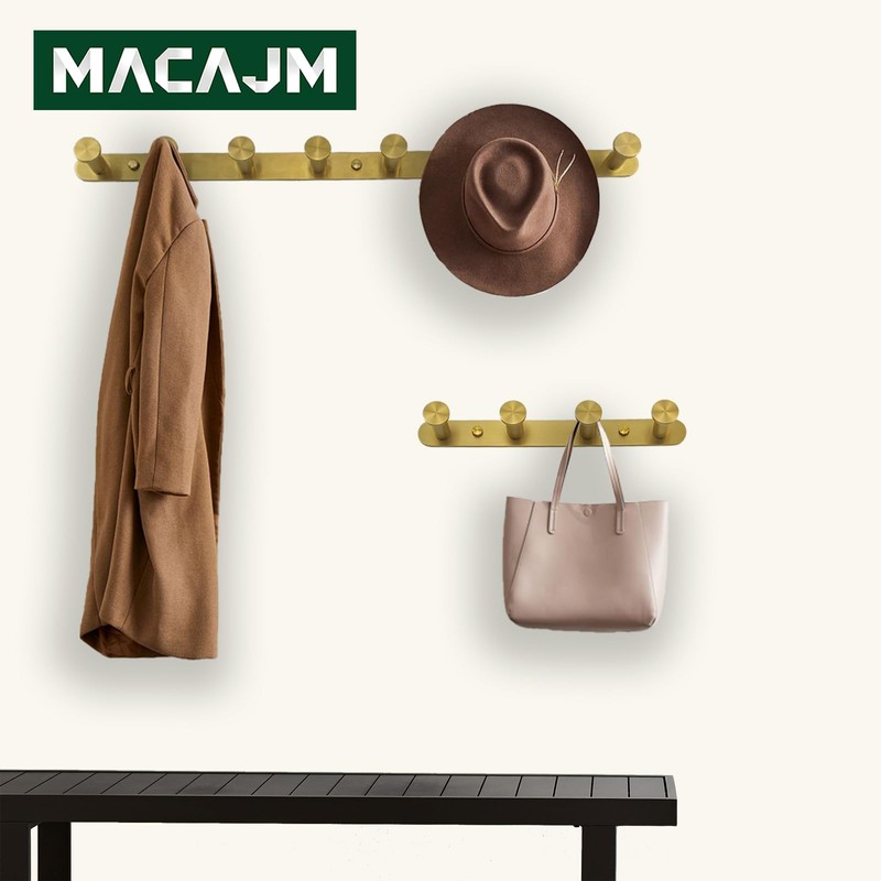 MACAJM Brushed Gold Wall Mount Coat Rack with 6 Hooks,