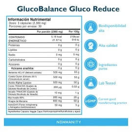 GlucoBalance GlucoReduce con Berberina, Canela, Cromo, Vanadio y Astragin - 2 meses - Frmula Premium de Ingredientes Naturales para Apoyo Nutricional 