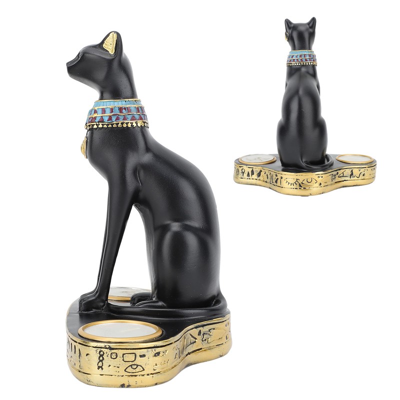 Egyptian Cat Candle Holder Decorative Resin Egyptian Cat Candlestick Exquisite