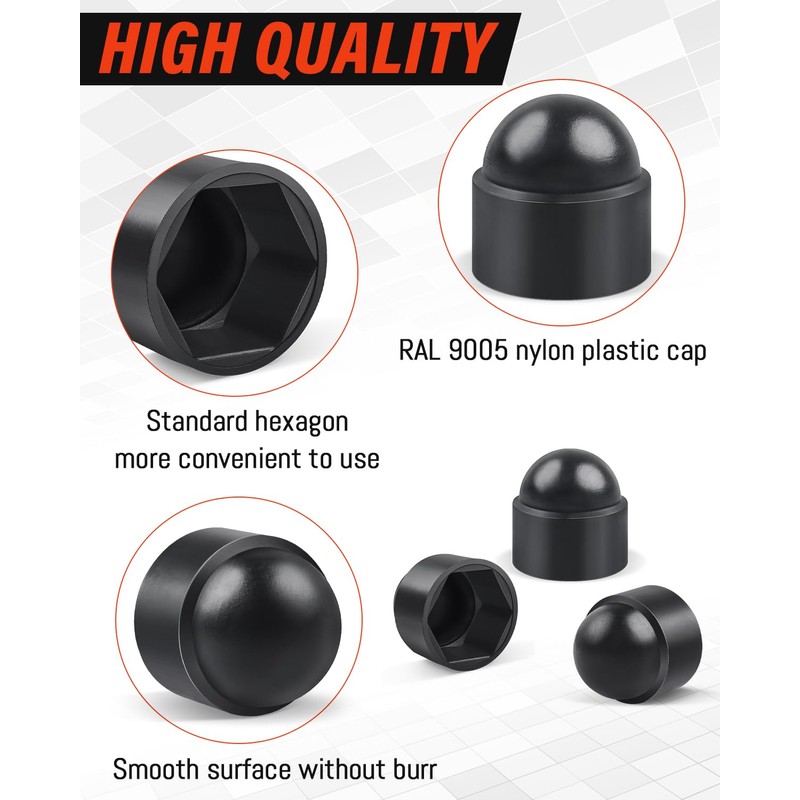 Jeboler Plastic Caps Screw Caps M6, Pack of 25 Black
