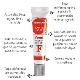 Pentel Arts Acuarelas, Colores Vívidos, Estuche con 18 Piezas, WFRS-18