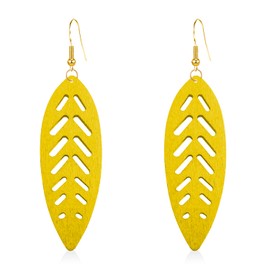 WUWEIJIAJIA Bohemian Vintage Lightweight Nature Wood Leaf Dangle Drop Earrings Boho Long Wooden Leaf Hook Earring for Women Statement Geometric (Yellow)
