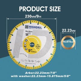 HIGHDRIL Diamond Metal Cutting Blade - 230mm/ 9inch Heavy Duty All-Purpose Cutting Disc for Rebar Sheet Metal Angle Iron Stainless Steel Granite Marble