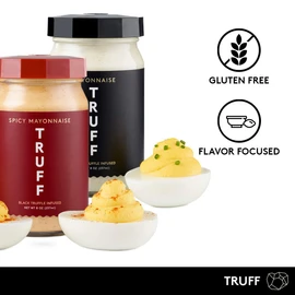 TRUFF Mayo, Gourmet Mayonnaise made with Black Winter Truffles, Sunflower Oil, Cage-Free Eggs | Heat and Umami for Savory Spreads, Salads, Non-GMO, Gluten Free | Original and Spicy Flavor with Premium Box - Bundle of 2