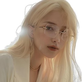 [88flix] Rimless Glasses, Korea, Blue Light Cut Date, Women's, Rimless, Clear Lens, Small Face, For PC Smartphone, gold