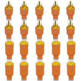 ELEGRP Extension Cord Ends - Male & Female Replacement Plug & Connector Set, Straight Blade, 15A 125V, 2 Pole 3 Wire Grounding, UL Listed, Orange, 10 Sets