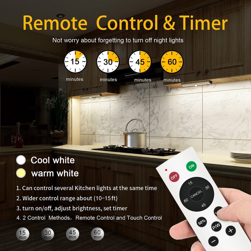 Remote Control Under Cabinet Lighting Wireless 6 Pack, 20-LED Dimmable
