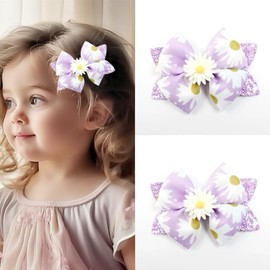 Happy Fall Sunflower Hair Bow Clips for Girls,Glitter Purple Flower Hair Barrettes Alligator Hairpins, Spring Fall Outfit Dress Decor Accessory for Teens Toddler Kids