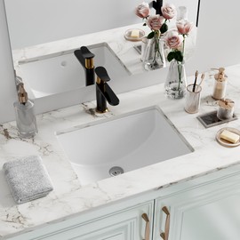 Undermount Bathroom Sink Rectangle, Hugsleek Interior Bowl Size 16 x 12 inch White Porcelain Ceramic Vessel Sink Under Counter Exterior Size 18x14in Rectangular Bath Sink Basin Lavatory Fireclay