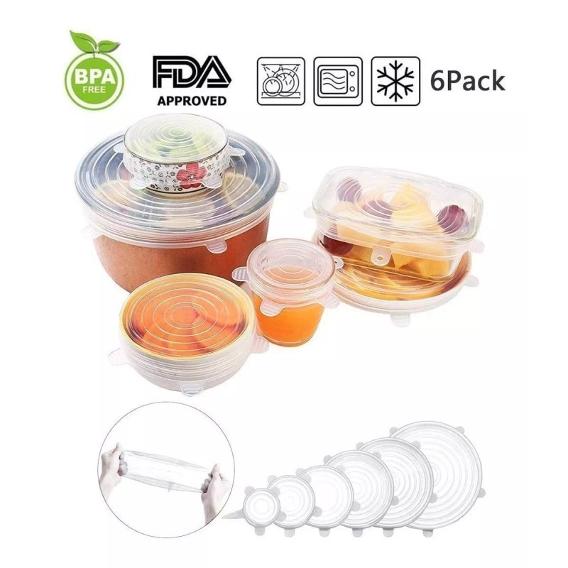 As Seen On Tv 6 Tapas Silicon Ajustable Reutilizables Antiderrame