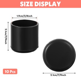 10 Pcs Rubber Chair Leg Floor Protectors,Round Rubber Chair Leg Caps,Black Chairs Foot Covers for Metal Tubing,Round Desk Chairs Legs,Glide Protection(3/4"/19 mm)