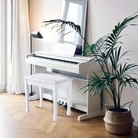 FILISITE Piano Bench with Waterproof Padded Cushion, Makeup Stools for Vanity, Bench for Living Room/Bedroom (White)