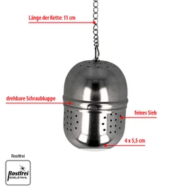 EUROHOME Stainless Steel Tea Strainer - Tea Infuser with Long Chain and Fine Strainer - Tea Infuser 4 x 5.5 cm and Chain 11 cm - Tea Strainer for Loose Tea or Herbs - Dishwasher Safe Tea Filter