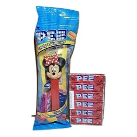 Pez Minnie Mouse w/ Polka Dot Bow Dispenser in Bag with 2 Rolls Candy +6-Pack