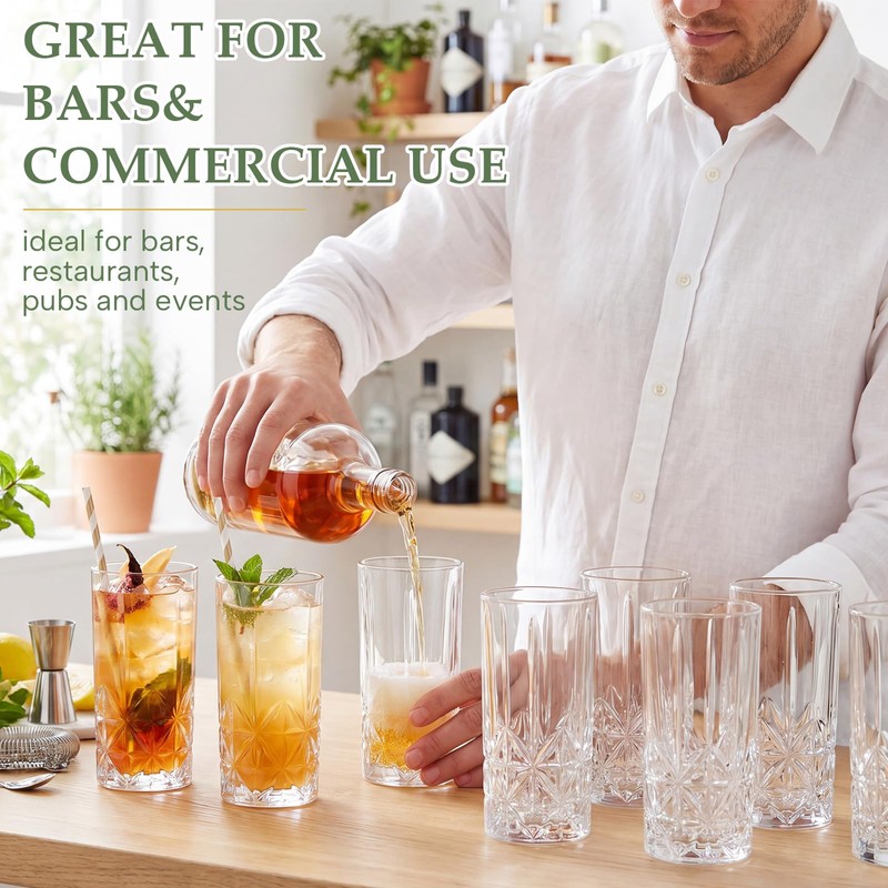 Patelai 24 Pack Tall Highball Glasses Set, 14.5 oz Pint