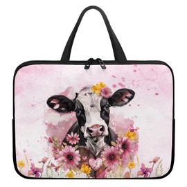 ZIATUBLES Laptop Sleeve Case Retro Flower Cow Print Waterproof Computer Protective Cover for Women Men Portable Carrying Bag Briefcase Travel Laptop Bag with Handle for Work Study, 13inch