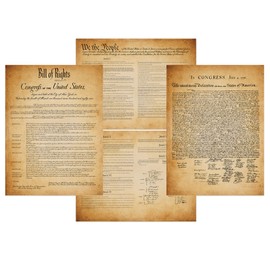 Wallbuddy The Constitution of the United states of America Set of 4 Prints - Unframed Declaration of Independence, US Constitution & Bill of Rights Reproduction Posters for Classroom (12x16)