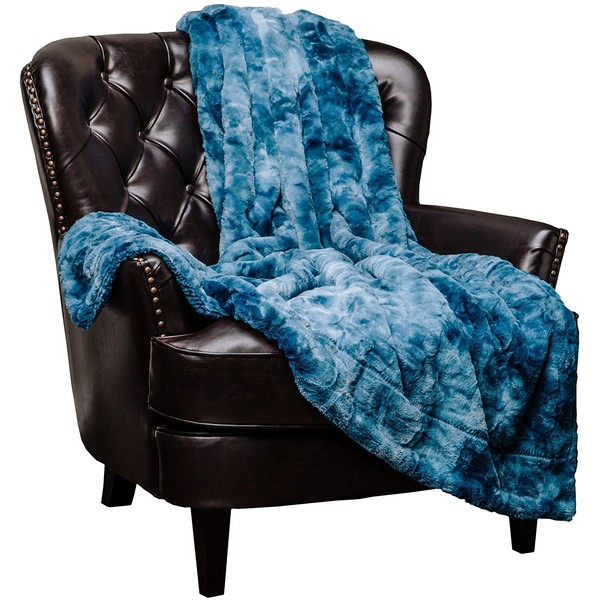 Chanasya Fuzzy Faux Fur Throw Blanket - Light Weight Blanket for Bed Couch and Living Room Suitable for Fall Winter and Spring (50x65 Inches) Blue