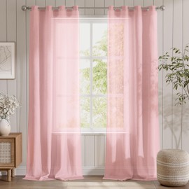 TOPICK Rosa Stores Curtains with Eyelets Extra Long Curtains Kitchen Living Room Bedroom Girls Children's Room Curtains Transparent Voile Country House Style Modern Set of 2 140 W x 145 H (cm)