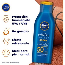NIVEA SUN Protector Solar Corporal Protect  Refresh (200 ml), Bloqueador solar Resistente al Agua y al Sudor con FPS 50  KIDS Protector Solar