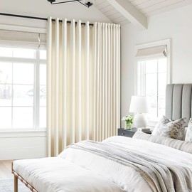 Cream Beige Curtains 102 Inches Long 2 Panels Grommet Light Filtering Linen Slub Textured Curtain Modern Farmhouse Coastal Decor Linen Drapes 102 Inch Length for Patio Sliding Door Office Bedroom