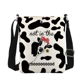 MBMSO Cow Print Crossbody Bag Not in the Mood Funny Cow Gifts for Cow Lovers Cow Sling Purse Black and White Cow Pattern Bag, Cow Crossbody