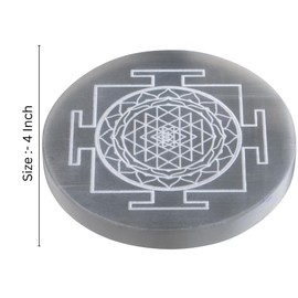 ANAYA AGATE Selenite Charging Plate with Sri Yantra Design - 4" Engraved Healing Crystal Charger | Round Disc Coaster for Home, Office, Table Decor | Amplify Energy, Cleanse Crystals, Spiritual Gift
