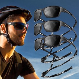 3 Piezas Gafas De Sol Deportivas Con Protección UV Y Cordón, Gafas De Ciclismo Polarizadas Para Hombre, Adecuadas Para Conducir, Andar En Bicicleta, Pescar,Negro Mate/Azul Hielo/Plata