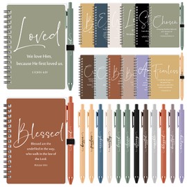 Kosiz 12 Sets Inspirational Christian Gifts Bulk with Christian Notebooks Prayer Journals and Encouragement Ballpoint Pens Spiral Bible Journals for Pastors Appreciation Day Gifts Church (Fresh Color)