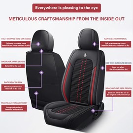 Seat Covers 2-Front Set for Mazda CX-9 2007-2023,Ice Silk&Leather Non-Slip Car Seat Covers Car Seat Protector,Soft Cooling Premium Auto Interior Accessories（Standard,Black&Red Stripes）