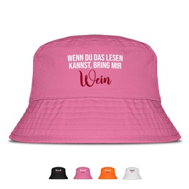 Bring Mir Wein - Lustiger Fischerhut – Der perfekte Sonnenhut für Herren & Damen – Ideal als Malle-Outfit, Party-Accessoire & Festival-Eimerhut für den Strand | Farbe Pink